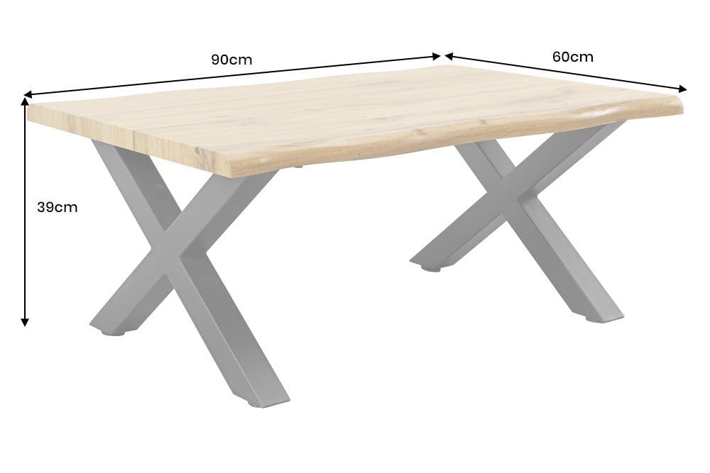 Table basse WILD 90cm plateau 30mm pieds en X aspect chêne sauvage naturel - 45081