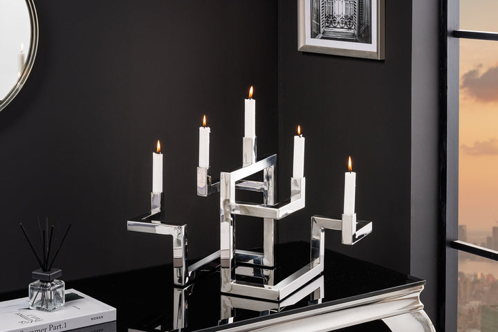 Bougeoir ABSTRAIT 50cm 5 flammes argent - 44886