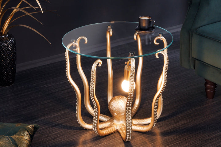 Table d'appoint OCTOPUS 50cm avec lampe or - 44567