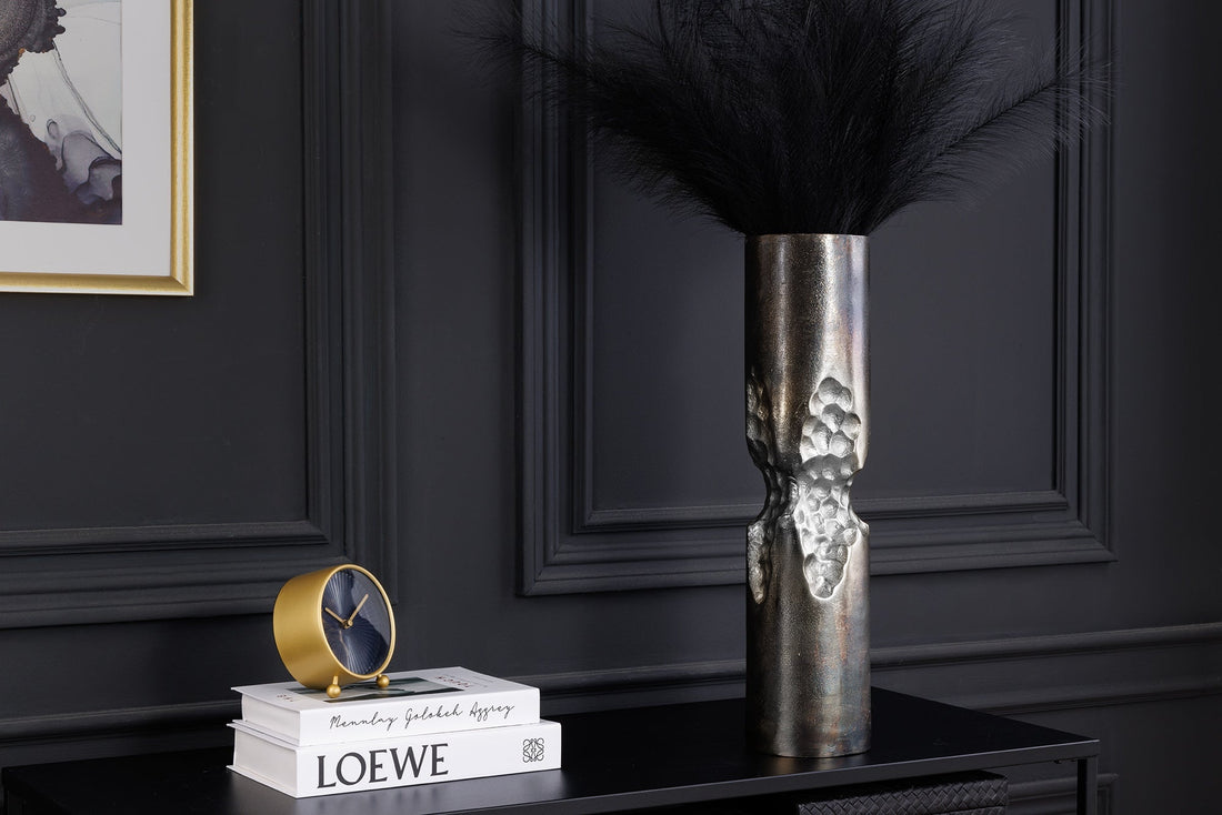 Vase PRECIOUS 40cm effet marteau noir argent - 44891