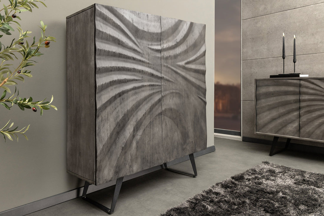 Buffet haut HURRICANE 120cm 3D bois d'acacia gris - 44445