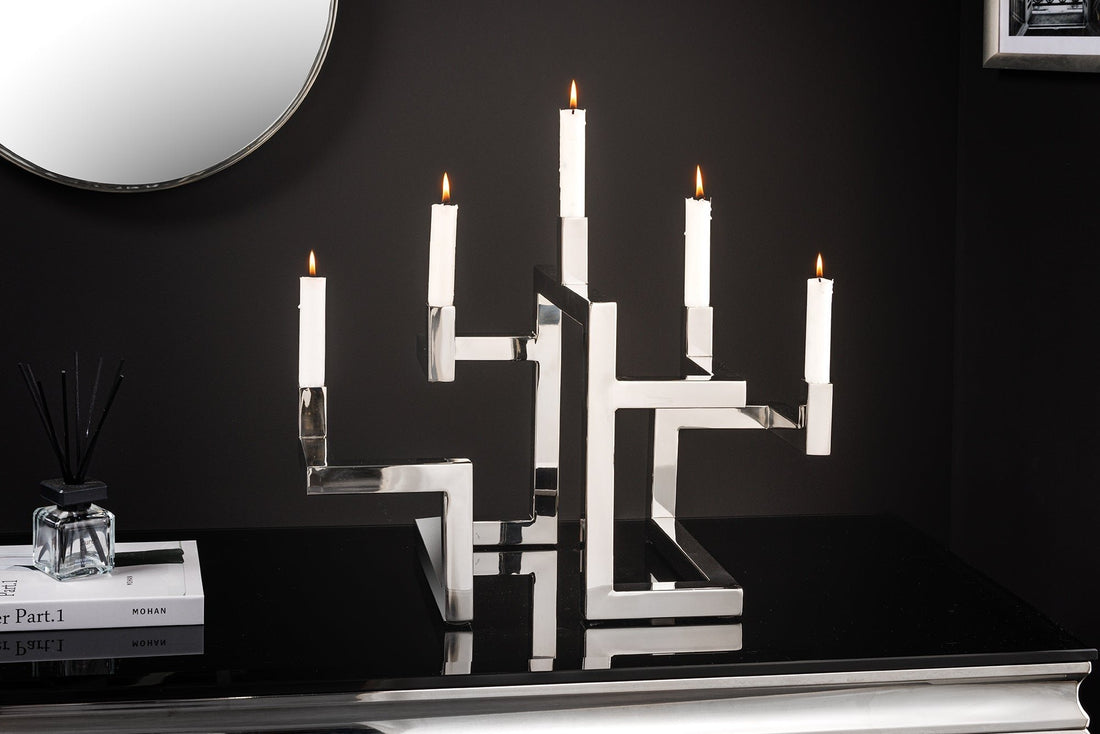 Bougeoir ABSTRAIT 50cm 5 flammes argent - 44886
