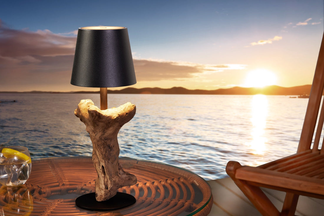 LampenkLED lampe de table à piles HYPNOTIC TO GO 30cm noir naturel rechargeable avec variateur tactile sans câble - 44098