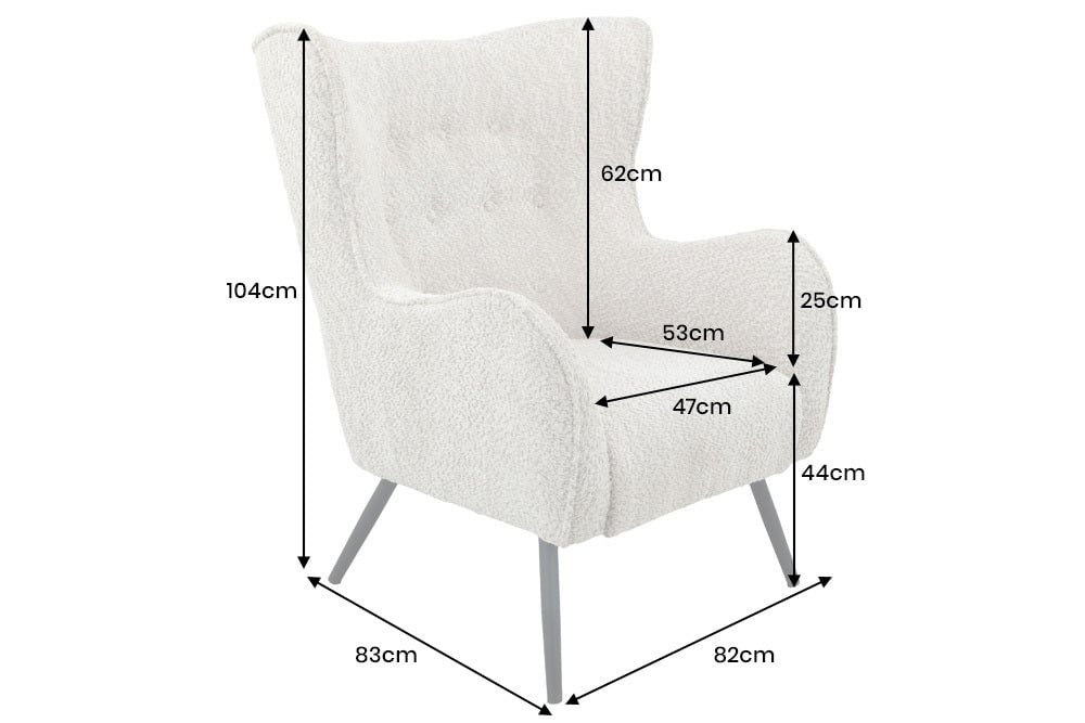 Fauteuil à oreilles AMSTERDAM boucle gris pieds métal noir - 44483