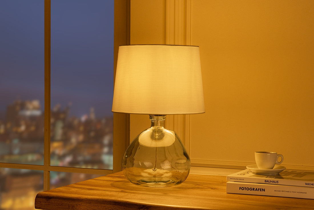 Lampe de table CLASSIC 40cm abat-jour blanc verre recyclé - 44494