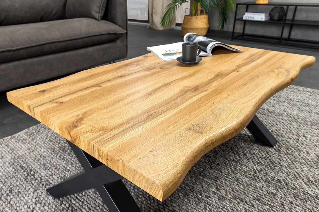 Table basse WILD 90cm plateau 30mm pieds en X aspect chêne sauvage naturel - 45081