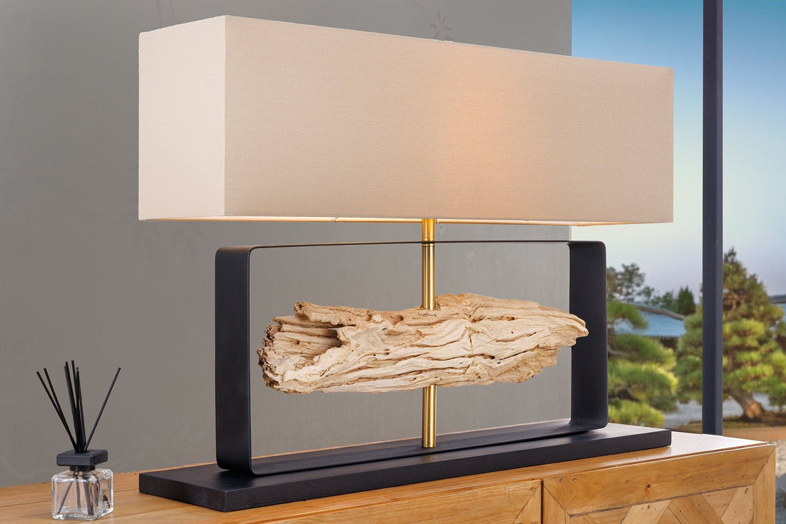 Lampe de table ROUSILIQUE 60cm Abat-jour bois de teck beige naturel - 44689