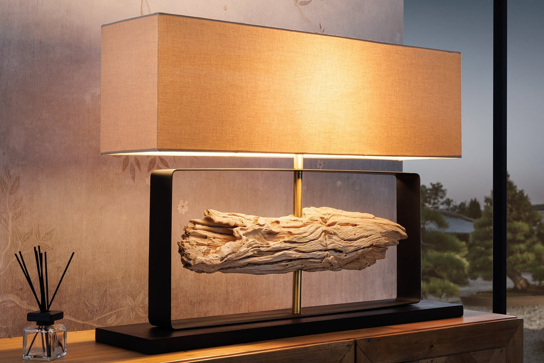 Lampe de table ROUSILIQUE 60cm Abat-jour bois de teck beige naturel - 44689