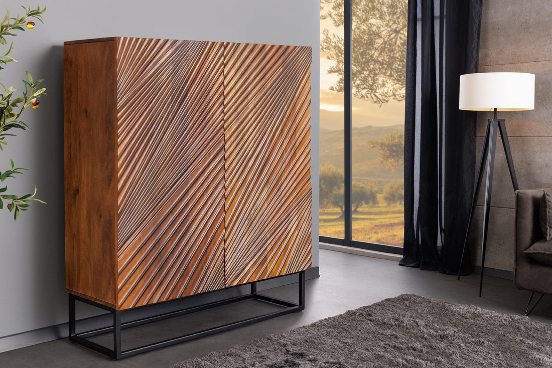 Buffet haut LINE ART 120cm 3D manguier marron noir - 45304