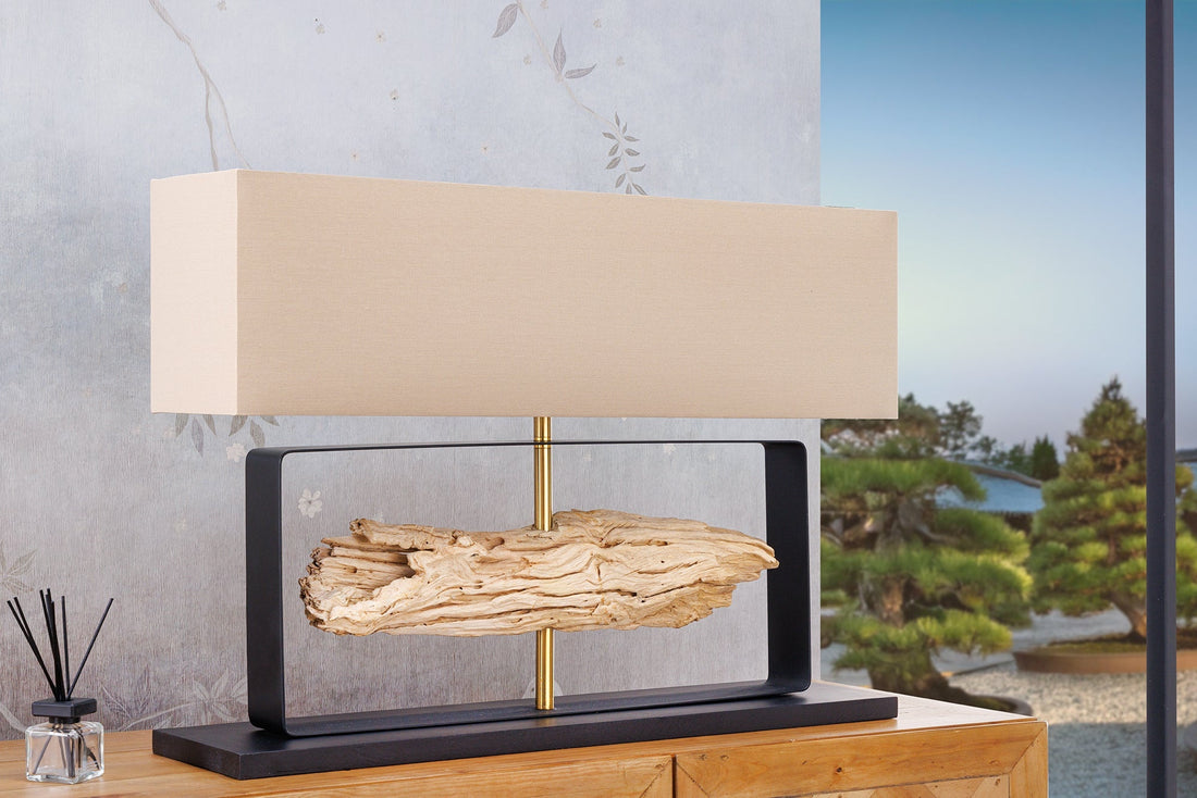 Lampe de table ROUSILIQUE 60cm Abat-jour bois de teck beige naturel - 44689