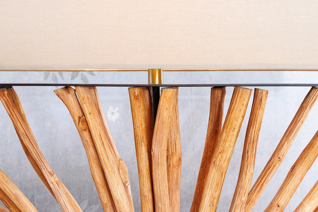 Lampe à poser EUPHORIA 80cm Abat-jour beige bois de longane naturel - 44687