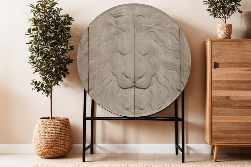 Buffet haut LION 140cm 3D manguier blanc cadre noir - 45851