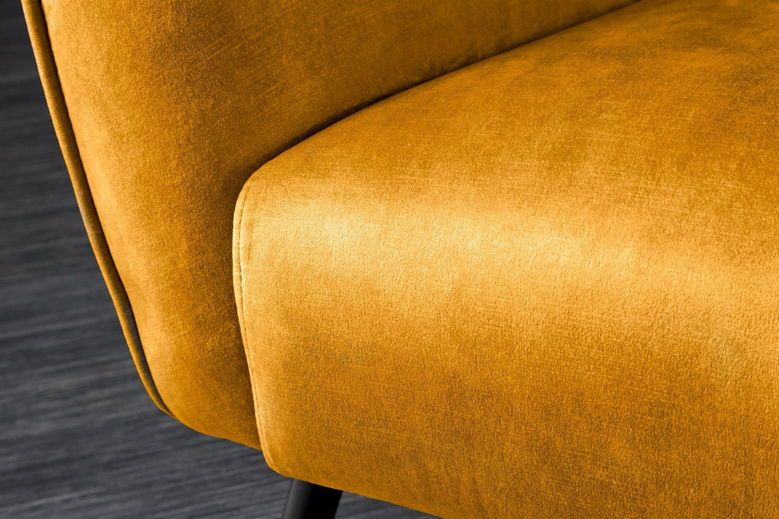 Fauteuil à oreilles AMSTERDAM velours jaune moutarde pieds métal noir - 44484
