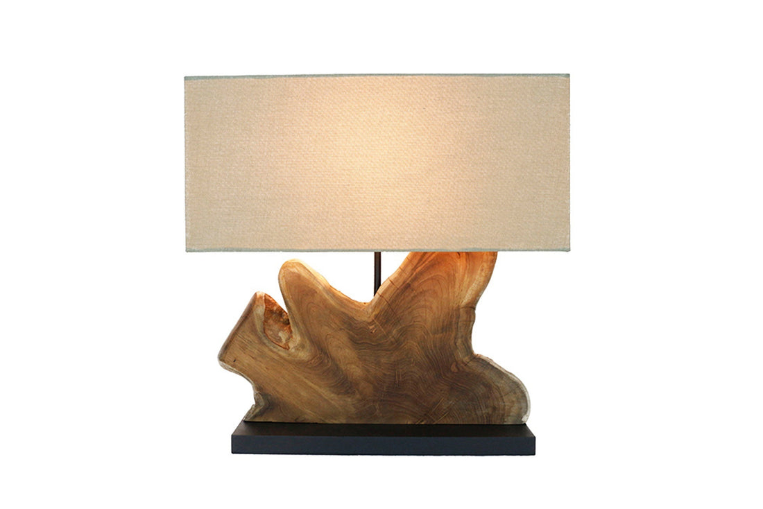 Lampe de table HYPNOTIC 50cm Abat-jour beige bois de teck naturel - 44685