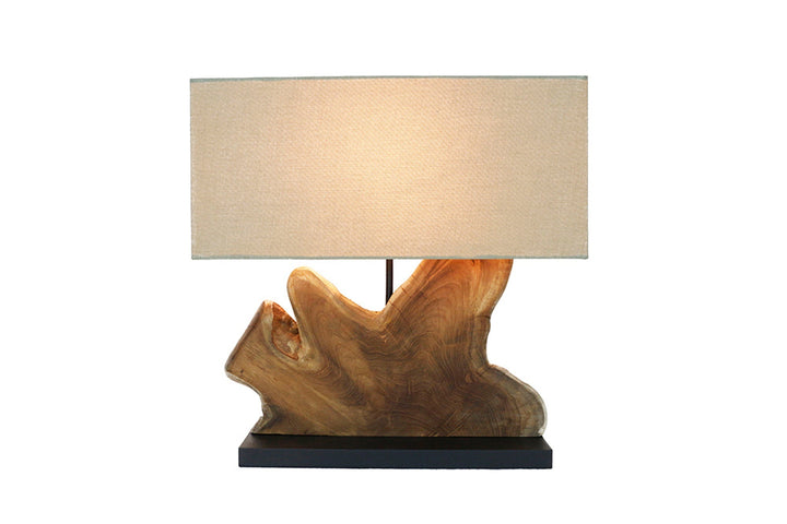 Lampe de table HYPNOTIC 50cm Abat-jour beige bois de teck naturel - 44685