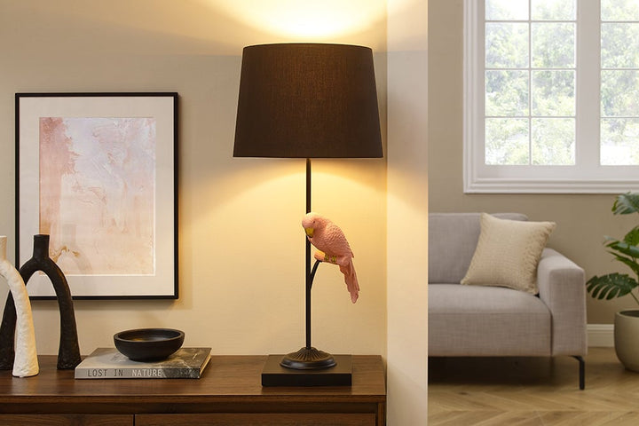 Lampe à poser WILDLIFE 75cm perroquet rose or noir - 44815
