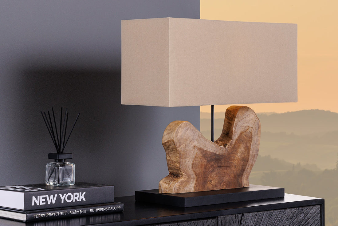 Lampe de table HYPNOTIC 50cm Abat-jour beige bois de teck naturel - 44685