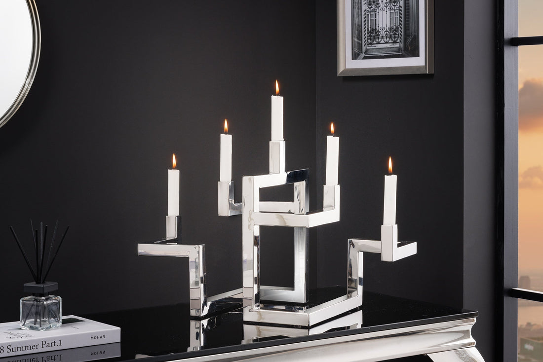 Bougeoir ABSTRAIT 50cm 5 flammes argent - 44886