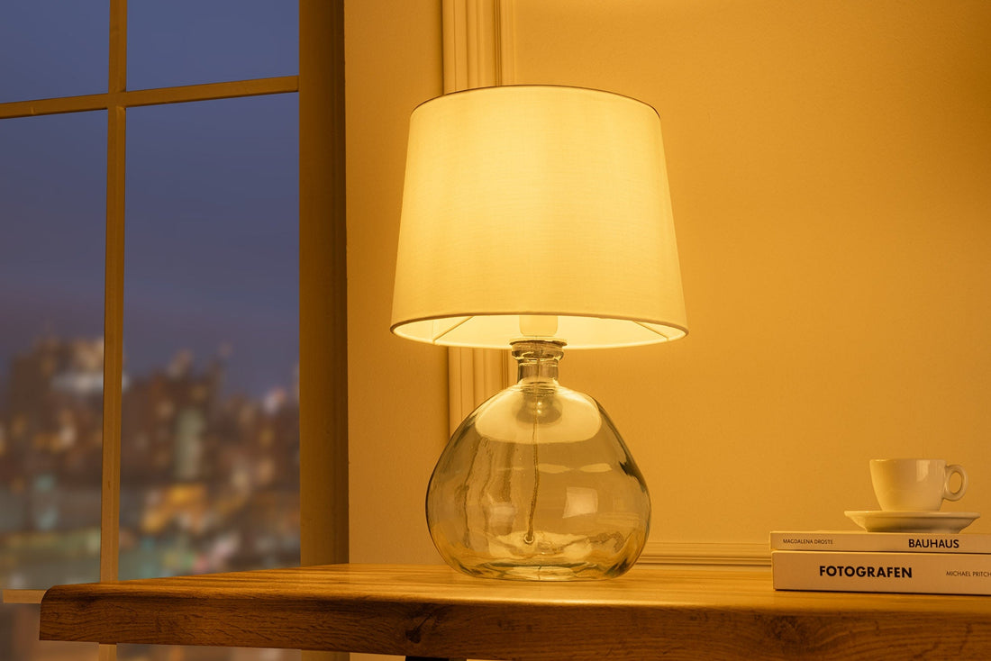 Lampe de table CLASSIC 40cm abat-jour blanc verre recyclé - 44494