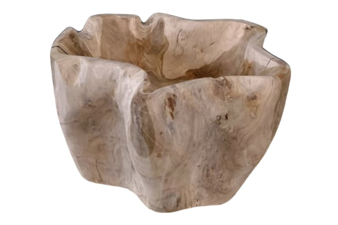 Bol décoratif FLEURS 35cm bois de teck naturel - 44707