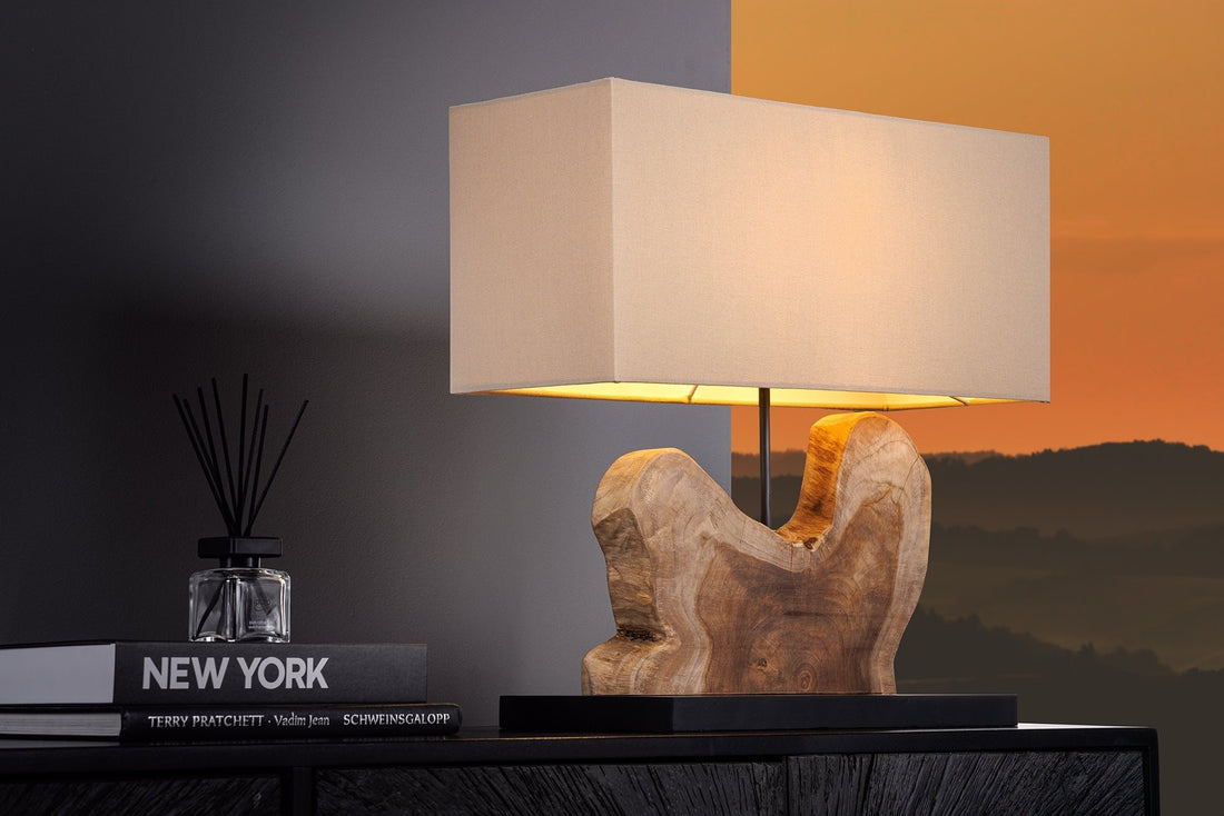 Lampe de table HYPNOTIC 50cm Abat-jour beige bois de teck naturel - 44685