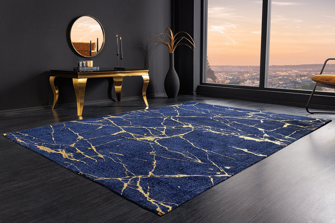 Tapis MARBLE 160x240cm bleu royal or - 44432