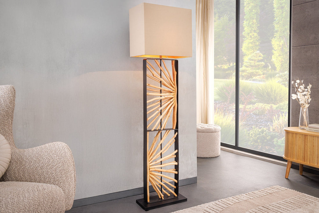 Lampadaire EUPHORIA 165cm Abat-jour beige bois de longane naturel - 44688