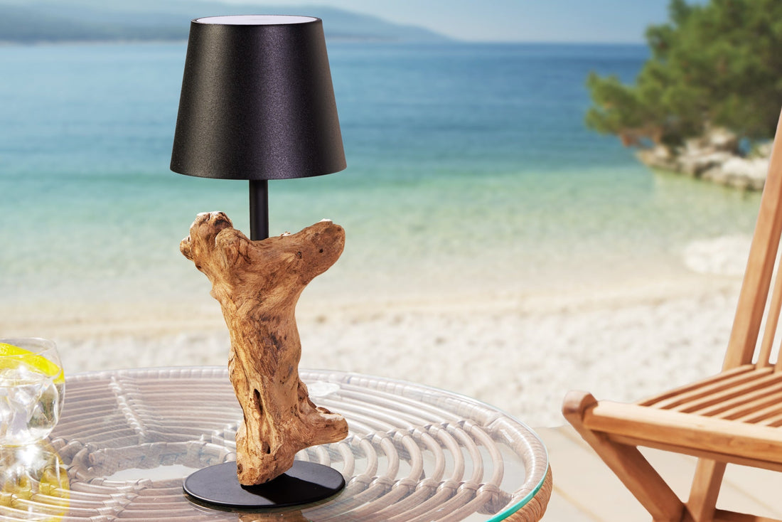 LampenkLED lampe de table à piles HYPNOTIC TO GO 30cm noir naturel rechargeable avec variateur tactile sans câble - 44098