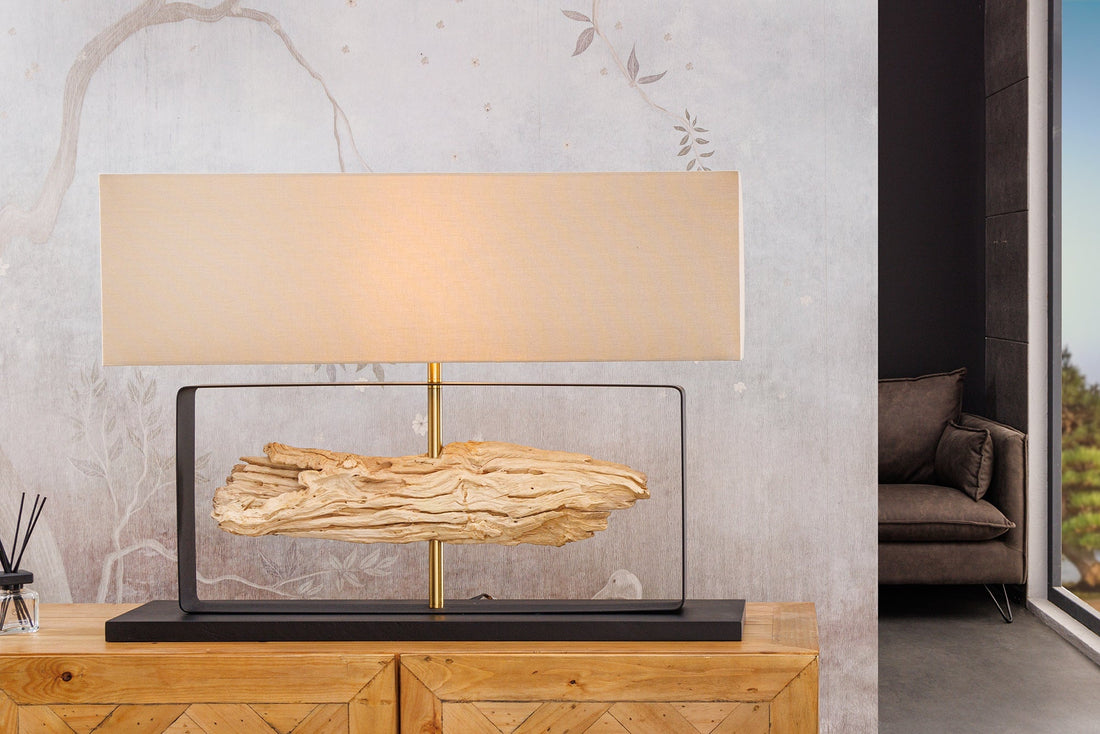 Lampe de table ROUSILIQUE 60cm Abat-jour bois de teck beige naturel - 44689