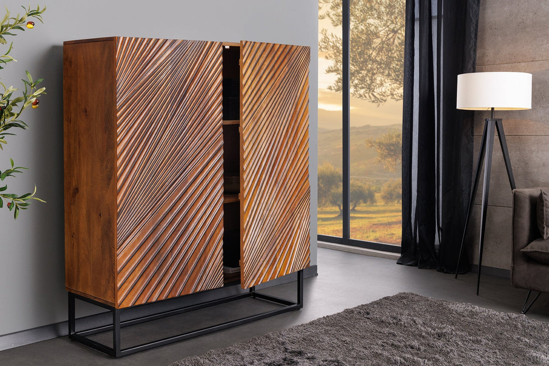 Buffet haut LINE ART 120cm 3D manguier marron noir - 45304