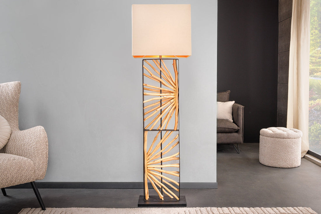 Lampadaire EUPHORIA 165cm Abat-jour beige bois de longane naturel - 44688