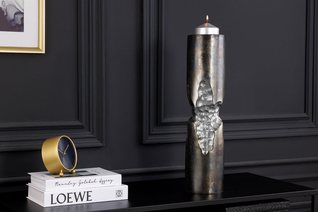 Vase PRECIOUS 40cm effet marteau noir argent - 44891