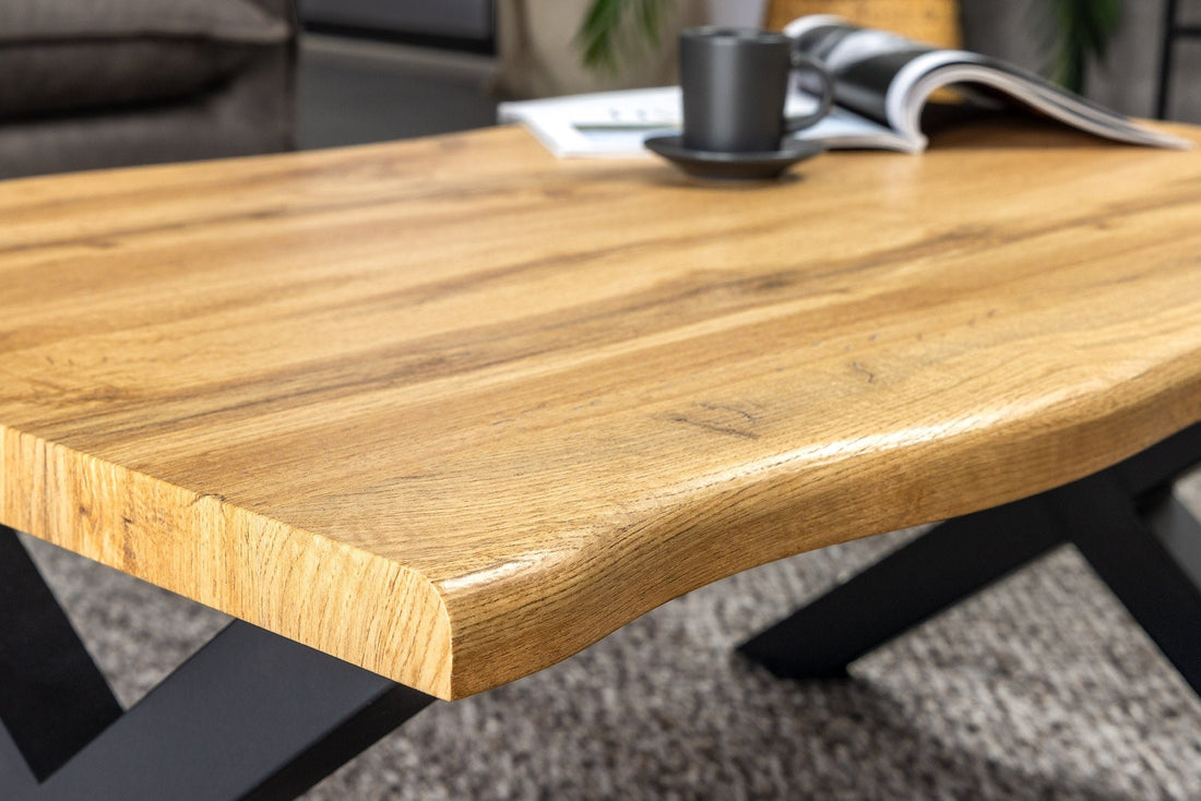 Table basse WILD 90cm plateau 30mm pieds en X aspect chêne sauvage naturel - 45081