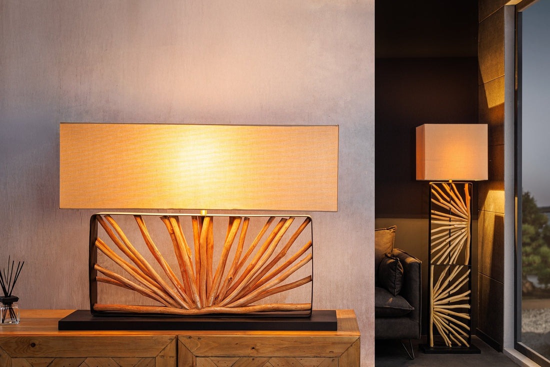 Lampe à poser EUPHORIA 80cm Abat-jour beige bois de longane naturel - 44687