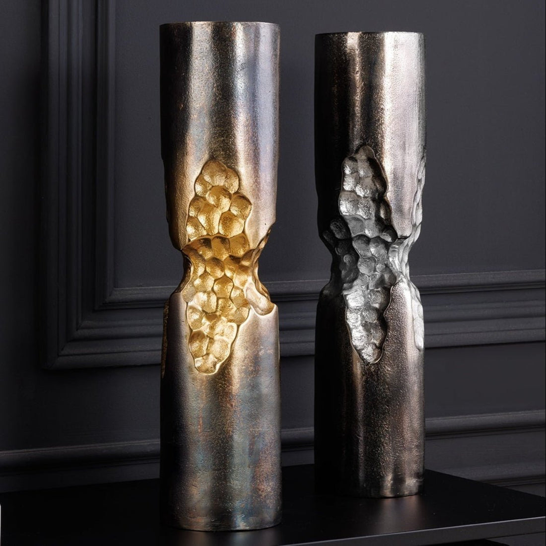 Vase PRECIOUS 50cm marteau effet marteau noir argent - 44888