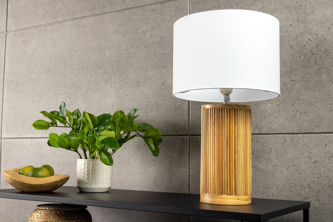 Lampe de table GATSBY 50cm bois de saule et pin abat-jour blanc naturel - 44496