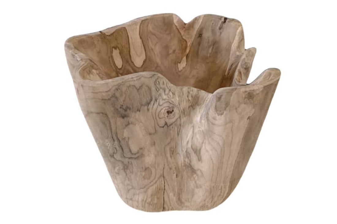 Bol décoratif FLEURS 35cm bois de teck naturel - 44707