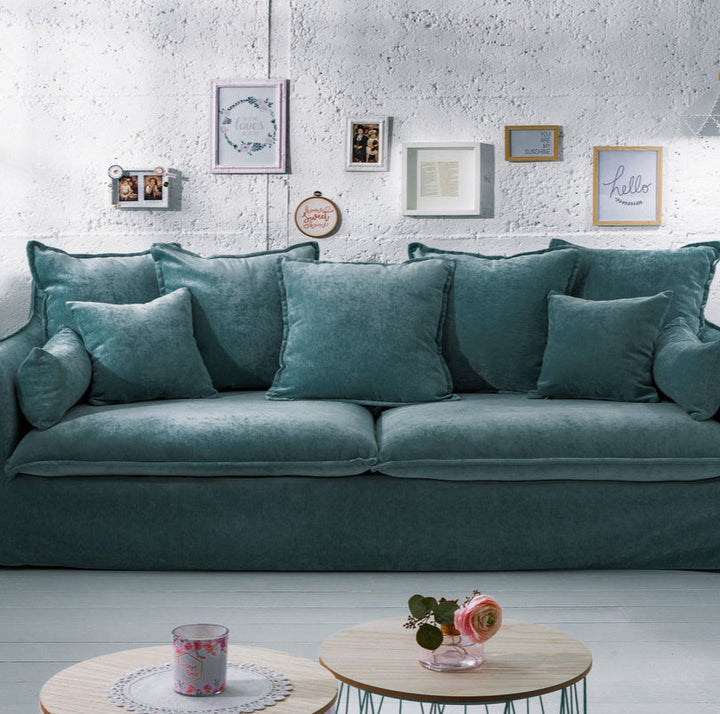 Invicta Interior Grand canapé 3 places HEAVEN Sarcelle 200cm housse de canapé amovible à ressorts en velours taupe - 3857