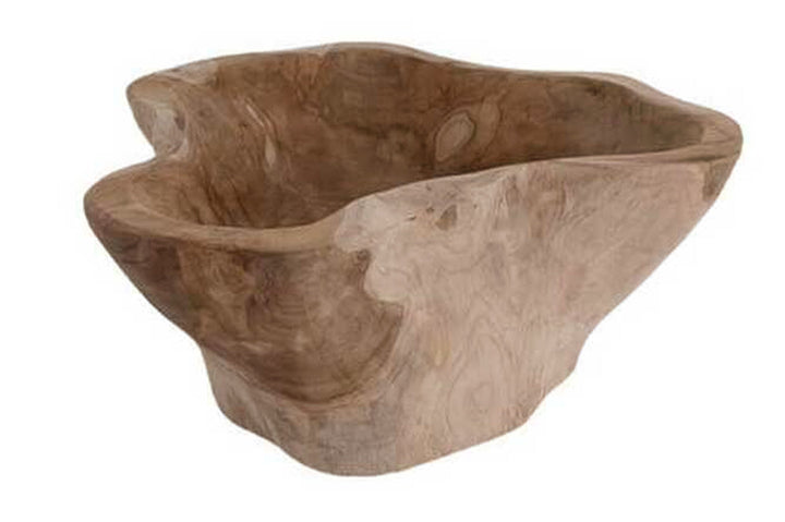 Bol décoratif FLEURS 35cm bois de teck naturel - 44707