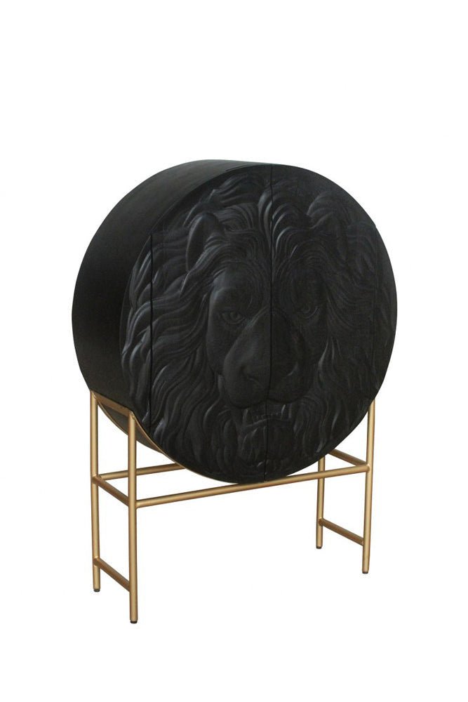 Buffet haut LION 140cm manguier 3D cadre noir doré - 45850