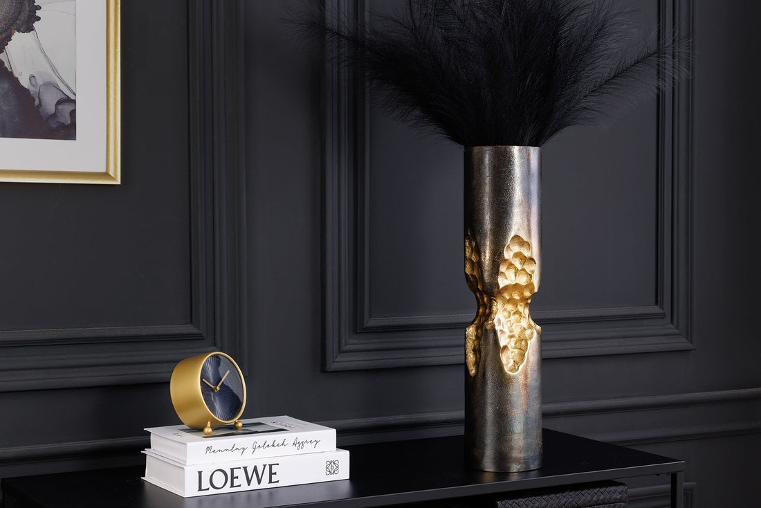 Vase PRECIOUS 50cm marteau effet marteau noir doré - 44890