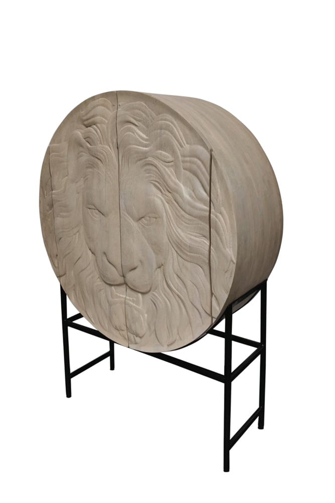 Buffet haut LION 140cm 3D manguier blanc cadre noir - 45851