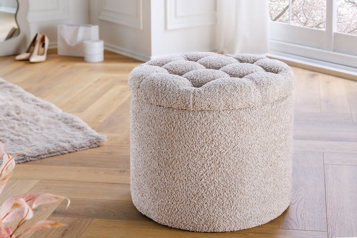 Tabouret MODERN BAROCK STORAGE 50cm boucle champagne - 45066