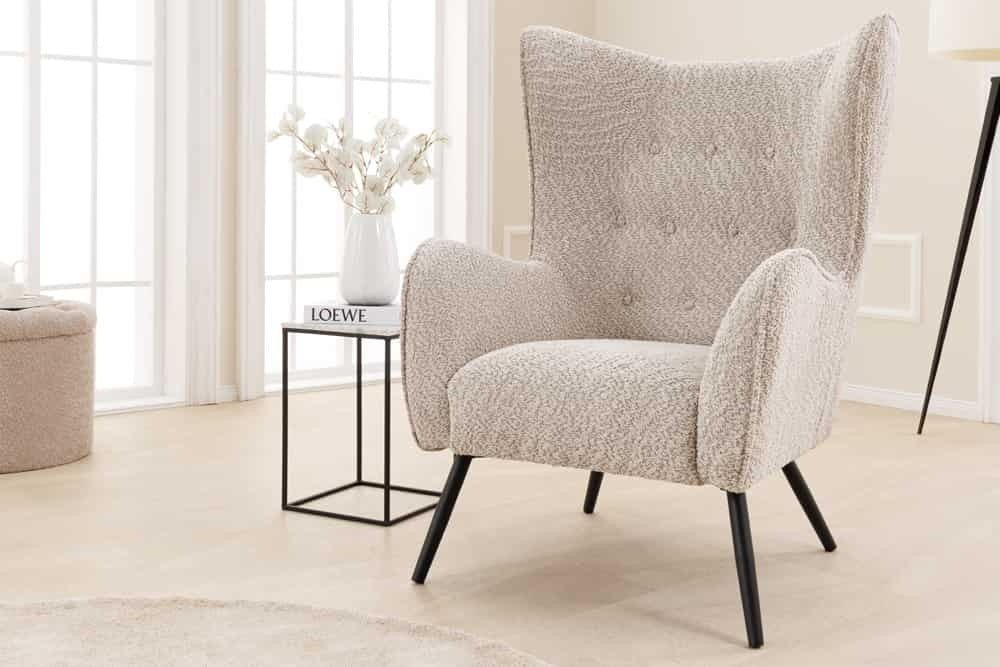 Fauteuil à oreilles AMSTERDAM boucle gris pieds métal noir - 44483