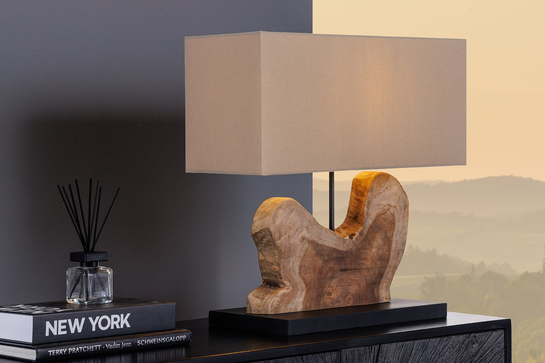 Lampe de table HYPNOTIC 50cm Abat-jour beige bois de teck naturel - 44685