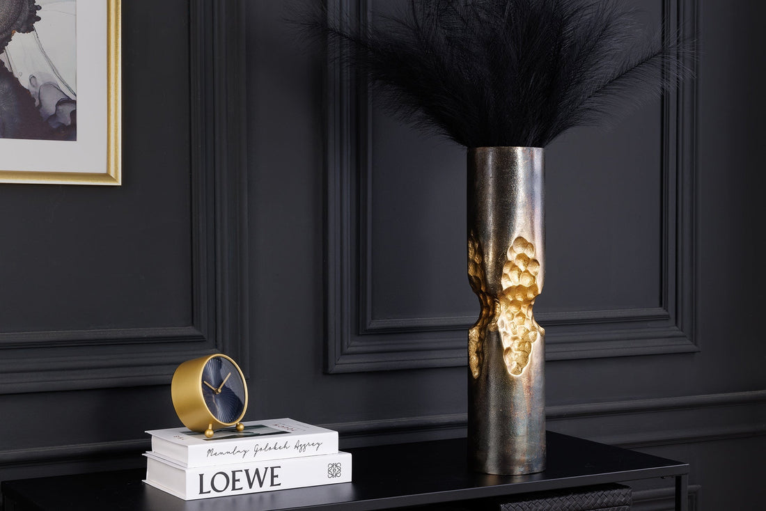 Vase PRECIOUS 40cm effet marteau marteau noir doré - 44893