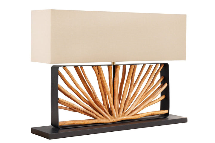 Lampe à poser EUPHORIA 80cm Abat-jour beige bois de longane naturel - 44687