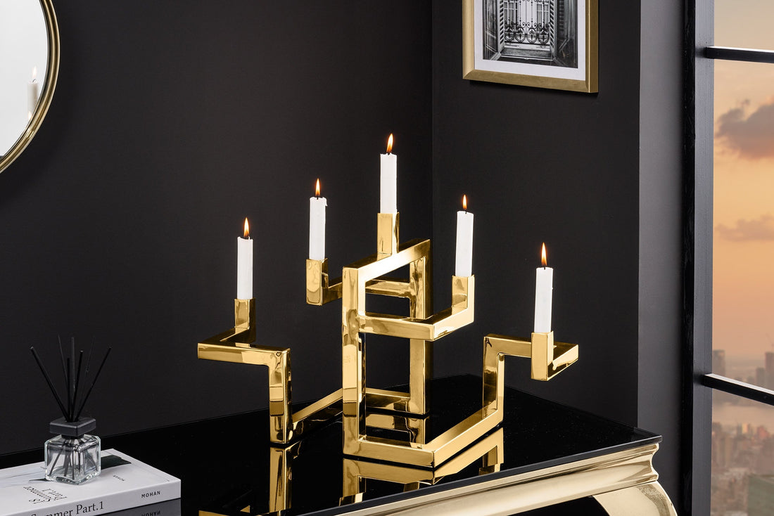 Bougeoir ABSTRAIT 50cm 5 flammes or - 44885
