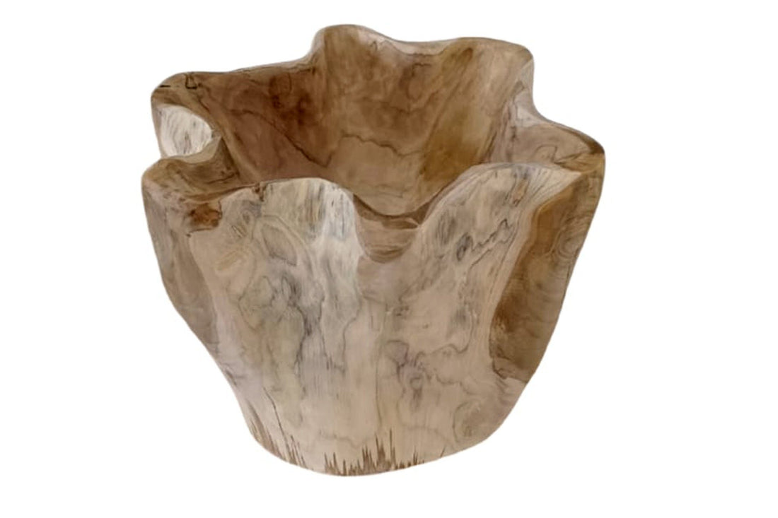 Bol décoratif FLEURS 35cm bois de teck naturel - 44707