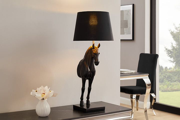Lampe à poser noire BEAUTY 75cm cheval Sculpture noir or - 45665